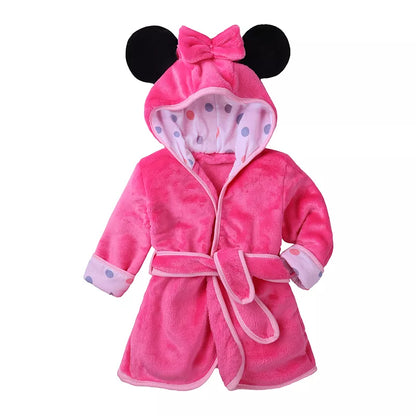 Cartoon Children's Robe Flannel Baby Bathrobe Long Sleeve Hooded Kids Bath Robe