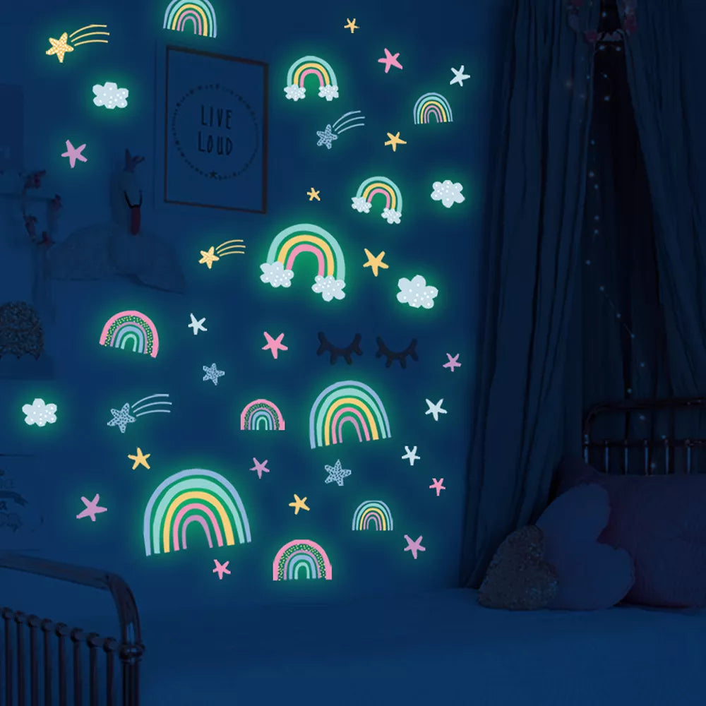 Luminous Rainbow Wall Sticker for Kids Rooms Glow in the Dark Stickers