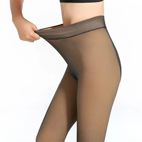 Plus Size Fleece Lined Tights Warm Sheer Womens Thick Tights Thermal Pantyhose