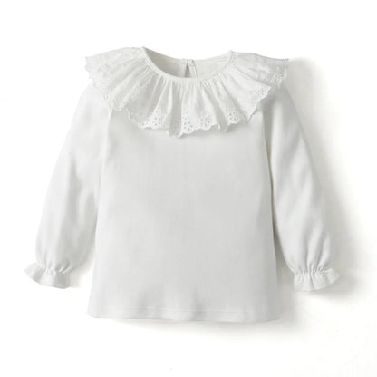 Clibeso Baby Boy Girl White Lace Collar Blouses Toddler Shirt Sweet Long Sleeve