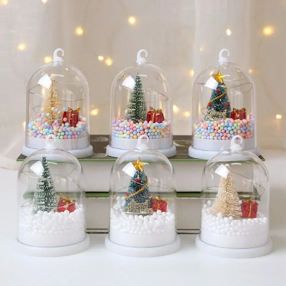 Mini Christmas Decorations Lights Miniature Christmas Tree in Plastic Dome