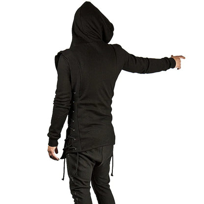 Black Long Hoodie Men 2023 New Fashion Bandage Zipper Mens Hoodies Sweatshirts