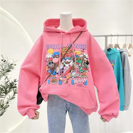 Cartoon Print Hoodies Women Spring Autumn Sweatshirt Fashion Pullover