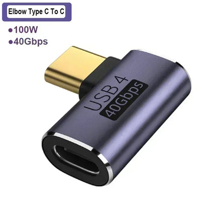 USB4.0 40Gbps Adapter USB C Male to Female 90 Degree 100W Fast Charging