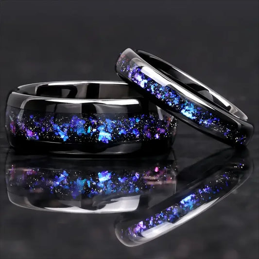 4/8mm Colorful Nebula Outer Space Black Tungsten Wedding Engagement Ring
