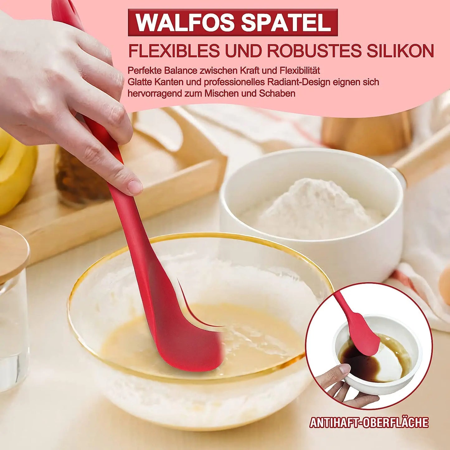 Walfos 5pcs/Set Non-Stick Silicone Spatula Baking Pastry Kitchen Utensil