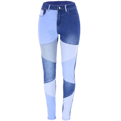 High Waist Women Bottom Skinny Jeans Patchwork Streetwear Pants Tight Trousers