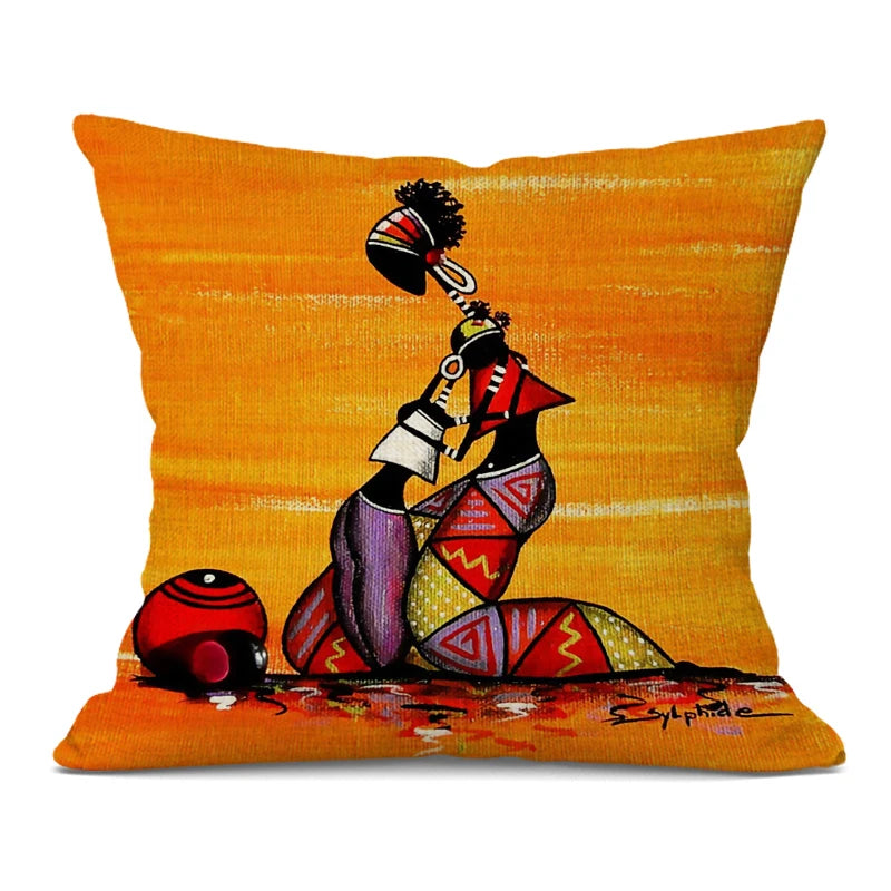 African Woman Cushion Cover Africa Life Abstract Painting Square Pillow