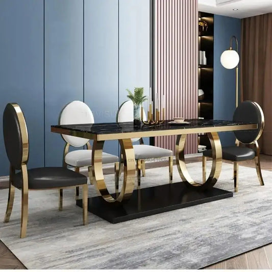 Home Furniture Marble Tabletop Dining Table and Chairs Sets Rectangle Table