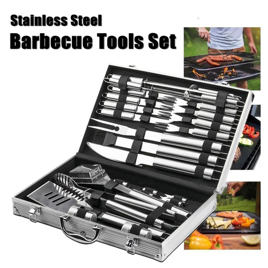 26Pcs Barbecue Tool Set Stainless Steel Stick Fork Brush Grilling Utensil