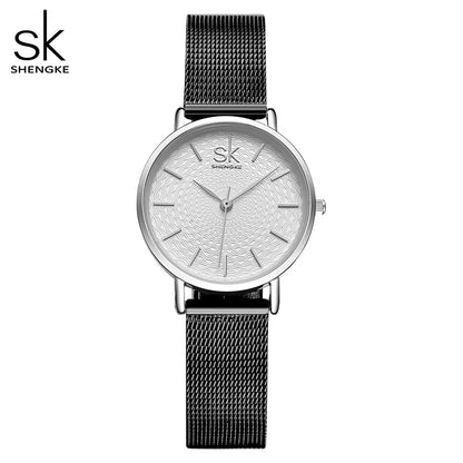 SK Super Slim Sliver Mesh Stainless Steel Watches Women Top