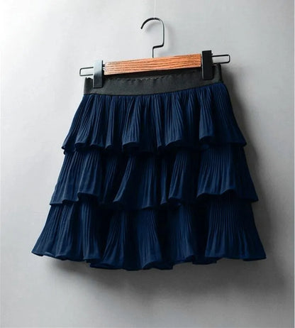 Summer Women Elasticity Waist Mini Skirt Casual Cake Skirts Pleated Skirts