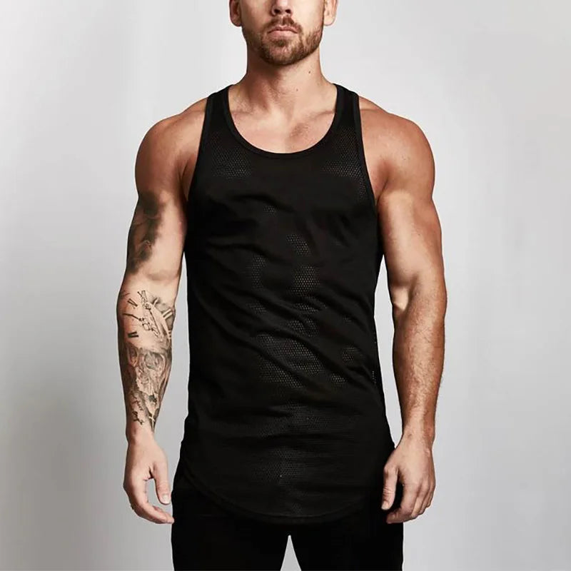 Bodybuilding Clothing Mesh Tank Tops Men Gym Stringer Sleeveless Shirt Fitness