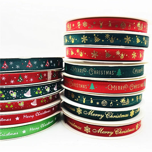 25yards/Roll 10mm Christmas Ribbon Printed Christmas Polyester Ribbon