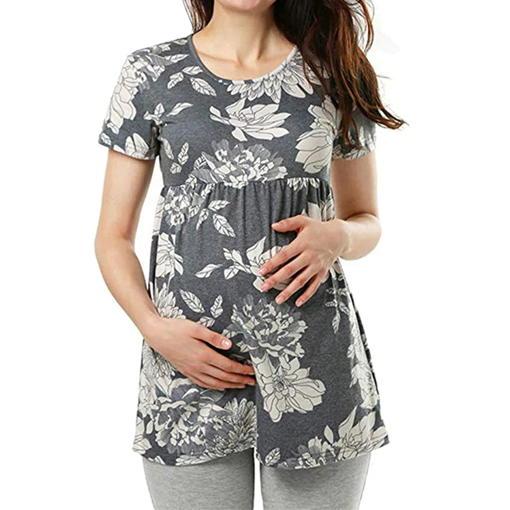 Women Pregnancy Casual T Shirt Maternity Short Sleeve Dot Print Tees Tops