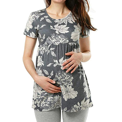 Women Pregnancy Casual T Shirt Maternity Short Sleeve Dot Print Tees Tops