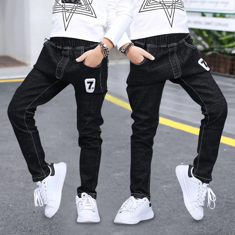 Kids New Boys Pants Jeans Cotton Solid Black Trousers Autumn Number 7