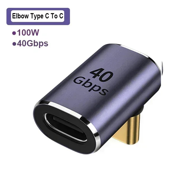 USB4.0 40Gbps Adapter USB C Male to Female 90 Degree 100W Fast Charging