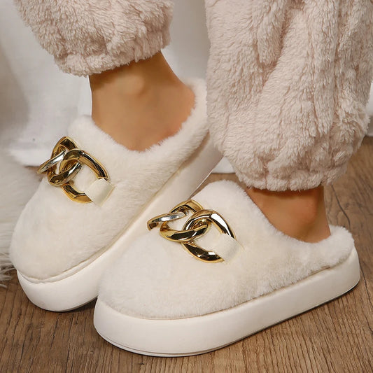 Platform Ladies Sexy Slippers Rhinestone Warm Slippers for Women Indoor