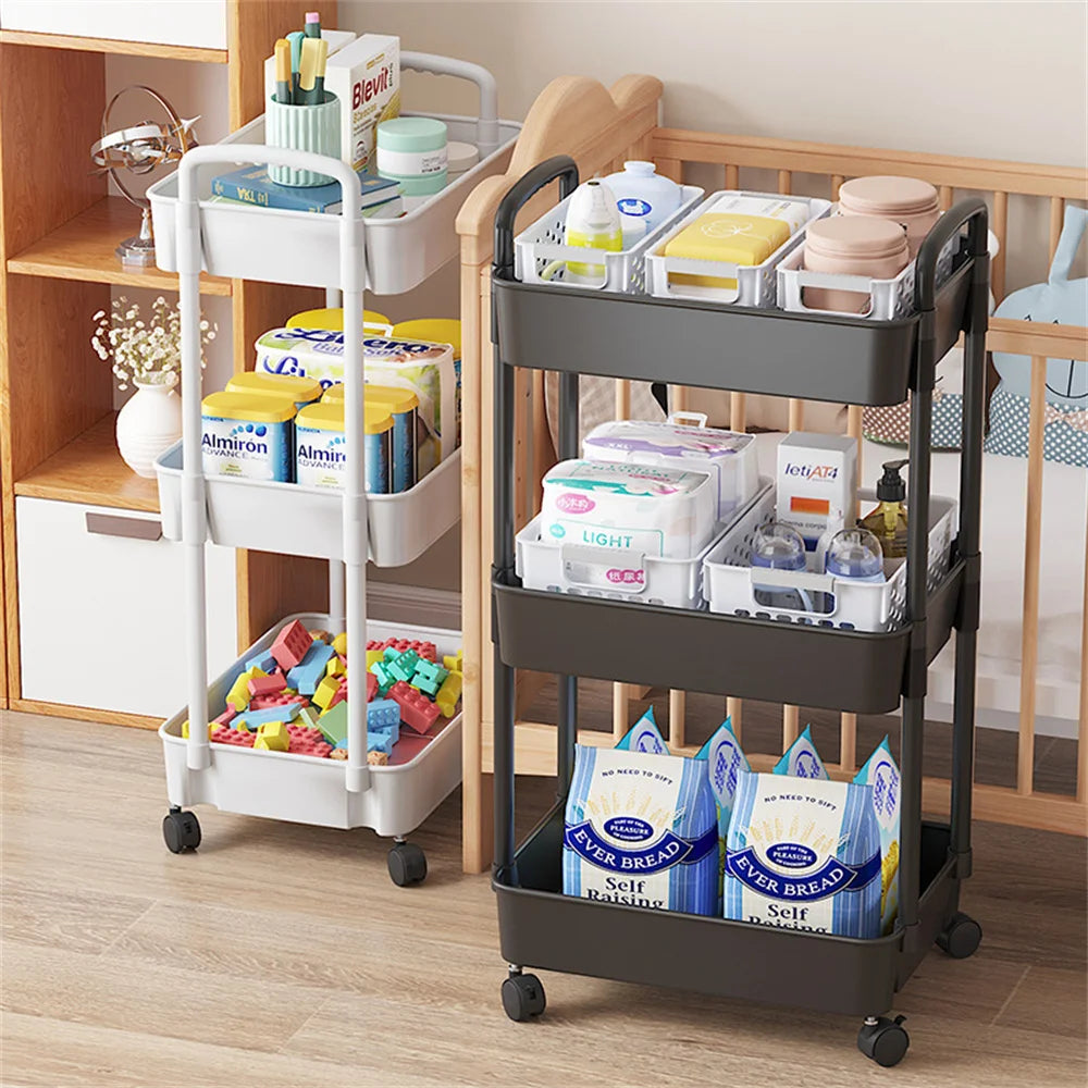 3 Layers Movable Storage Rack Rolling Utility Cart Storage Kitchen  Organizer