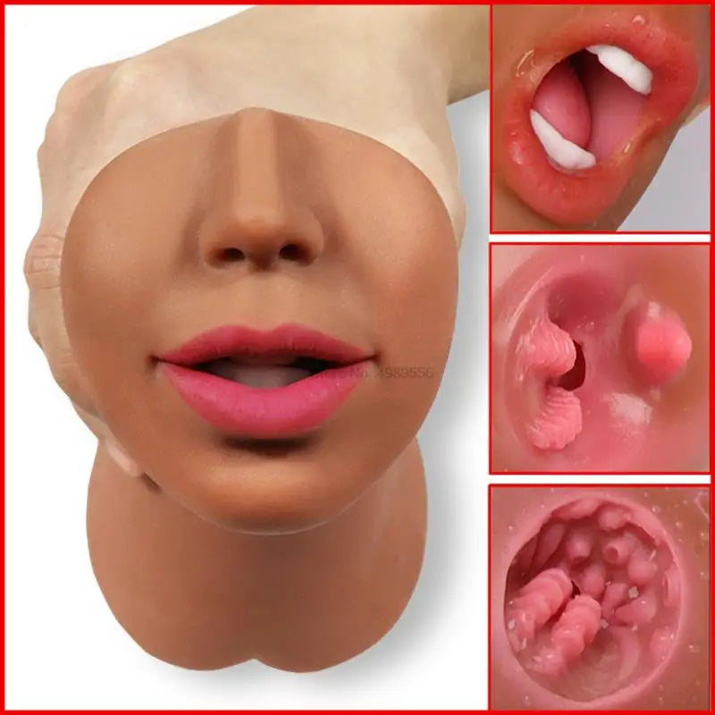 3 IN 1 Male Masturbator Silicone Vagina Real Pussy Open Mouth Teeth Realistic