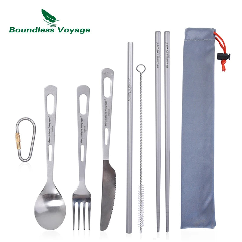 Boundless Voyage Titanium Camping Spoon Fork Spork Knife Chopsticks Straw