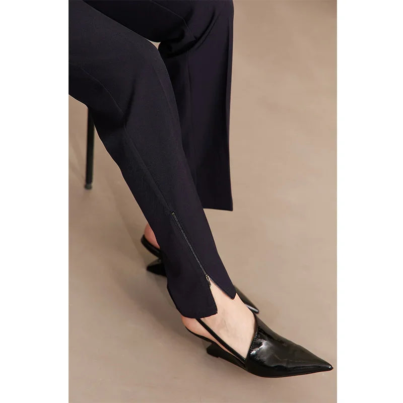 AMIII 2023 Autumn New Pant Sets Formal Suit Women Notched Padded Solid Trousers