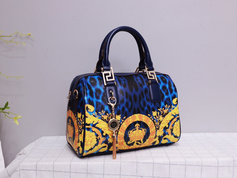 Famous Brand Top Quality Leather Leopard Print Boston Bags Women Genuine Leather