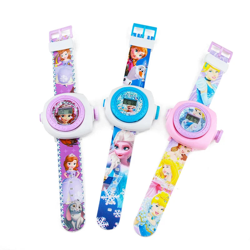 3D Projection Princess Elsa Girls Watches Kids Rubber Digital Minnie