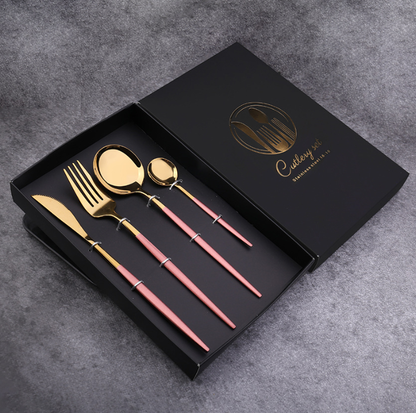 Luxury 18/10  Matte Black Gold Plated Stainless Steel Flatware Cutlery Set