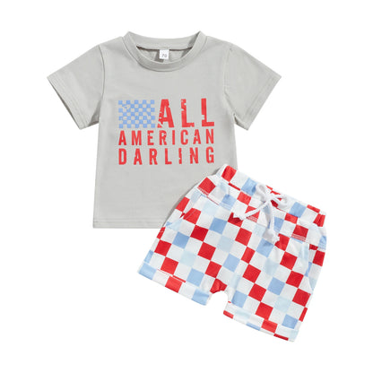 FOCUSNORM 0-3y Independence Day Baby Girls Boys Clothes Sets Letter Print Shorts