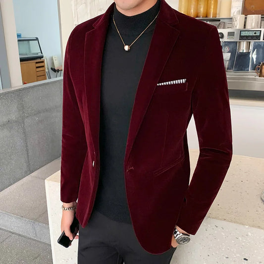 Autum Velvet Wedding Dress Coat Mens Blazer Jacket Fashion