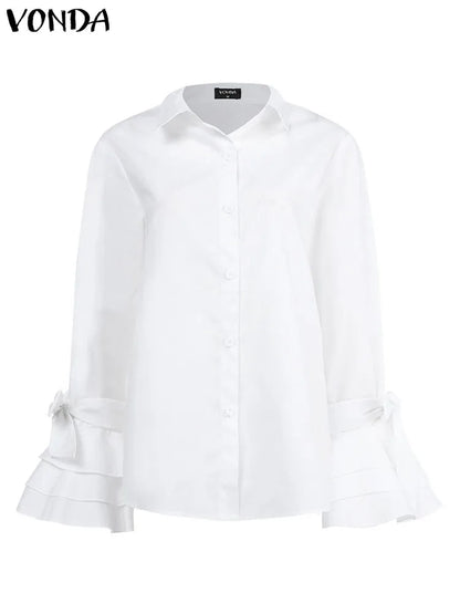 New Women Shirts VONDA 2023 Spring Summer Sexy Turn-Down Collar Flare Sleeve