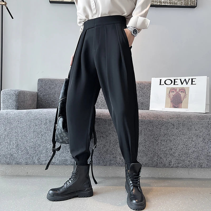 Spring Summer Mens Fashion Harem Pants Ankle Length Elastic Waist Tapered