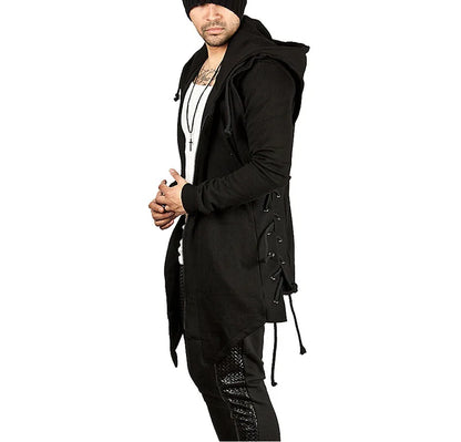 Black Long Hoodie Men 2023 New Fashion Bandage Zipper Mens Hoodies Sweatshirts