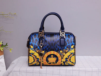 Famous Brand Top Quality Leather Leopard Print Boston Bags Women Genuine Leather