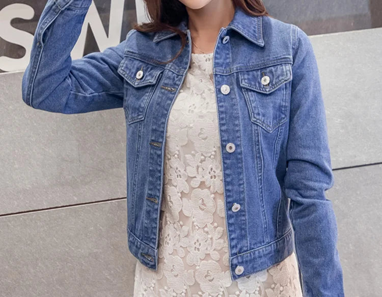 Jeans Jacket and Coats for Women Autumn Candy Color Casual Short Denim Jacket