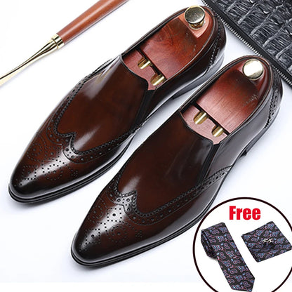 Genuine Leather Men Brogue Business Wedding Banquet Shoes Casual Flat Shoes