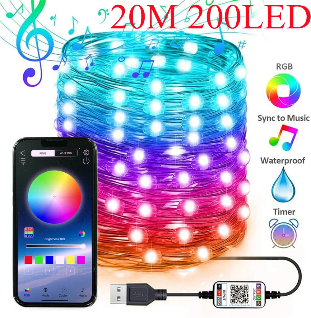 Smart RGB Christmas Fairy String Light APP Bluetooth Control Waterproof