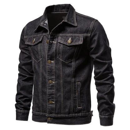 Denim Jacket Men Fashion Causal Oversized Cotton Casual Black Blue Denim Jacket