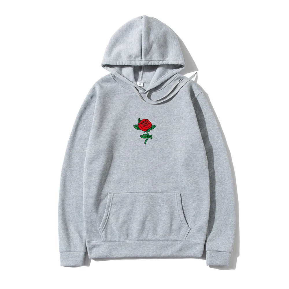 Harajuku Hoodie Sweatshirt Women Fashion Streetwear Rose Flower Print Hoodies Tops