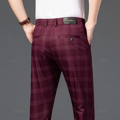 New Men's Trousers Fashion Business Classic Stripe Plaid