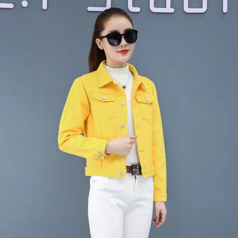 Jeans Jacket and Coats for Women Autumn Candy Color Casual Short Denim Jacket