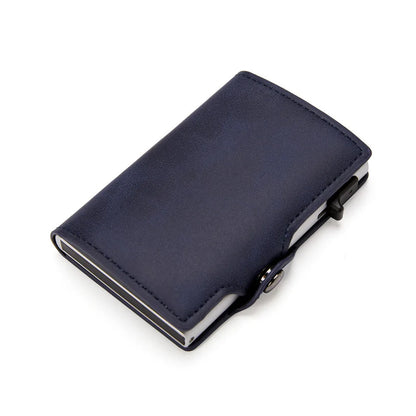 Mens Leather Wallet Minimalist Money Clip Side Push Button Pop Up Card Holder