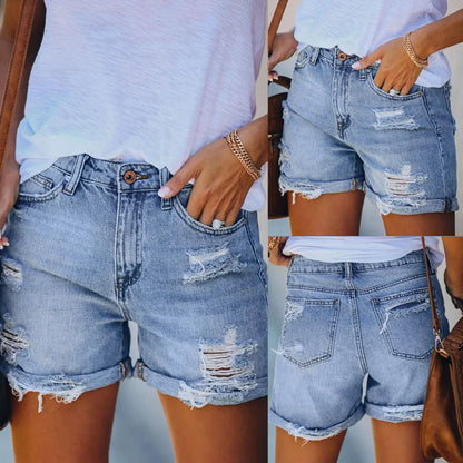 Summer Womens Jeans Shorts Pocket Denim Pants Female Hole Bottom Sexy Shorts