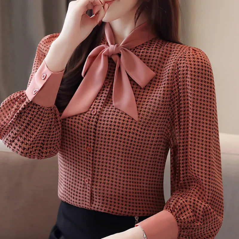 Womens Tops and Blouses Long Sleeve Women Shirts Fashion Bow Collor Office