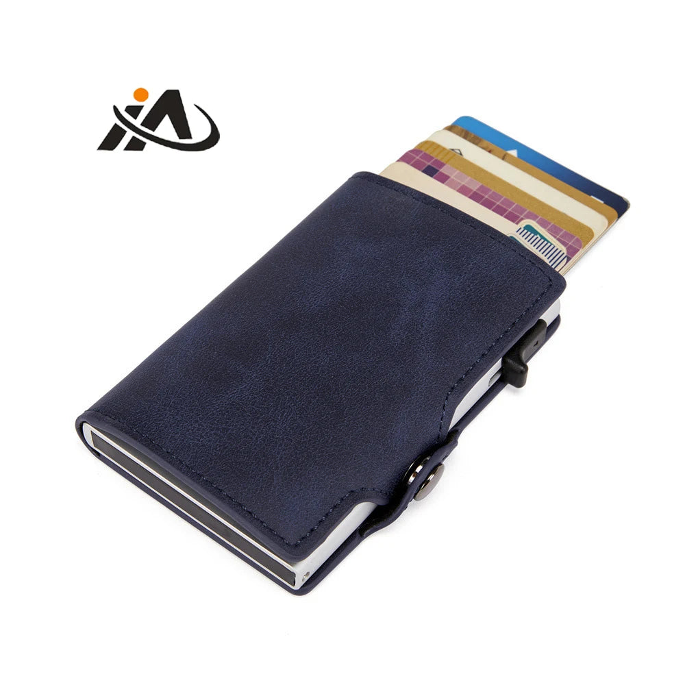 Mens Leather Wallet Minimalist Money Clip Side Push Button Pop Up Card Holder