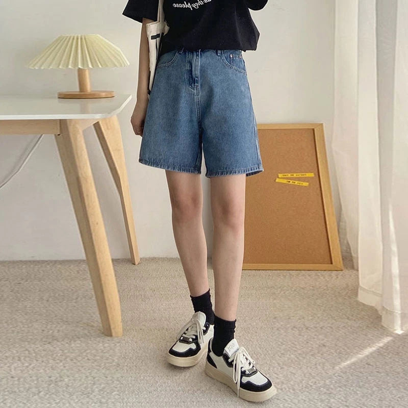 Classic Denim Shorts Women Summer Blue High Waist Shorts Jeans Womens Shorts