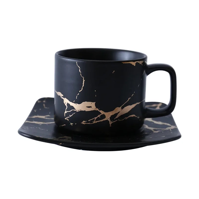 Marble Coffee Cup, Black and White Cup and Saucer Cup