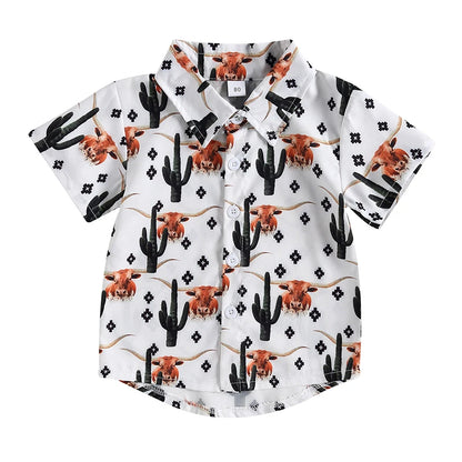 Fashion Summer Baby Boys Shirts Cattle Cactus Graphic Print Short Sleeve